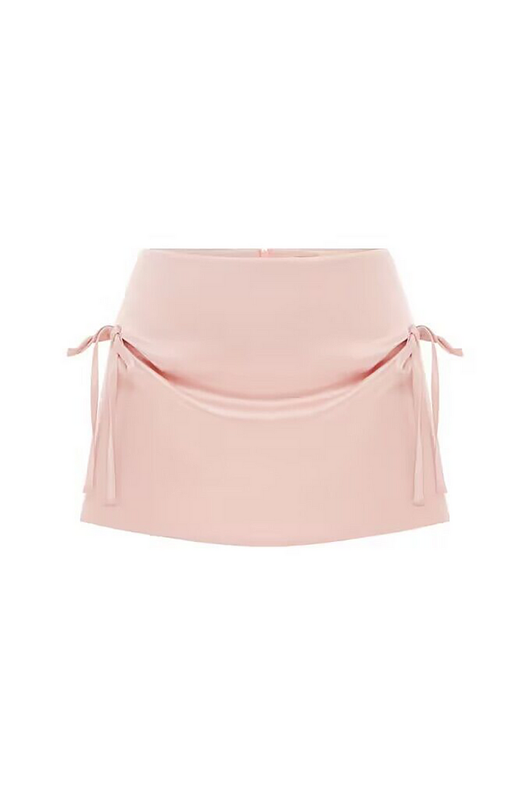 Colorblock Tie Up Crop Cami Bow Decor Mini Skirt Matching Set-Pink
