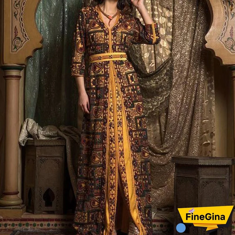 Moroccan Style Women V-Neck Split Dress