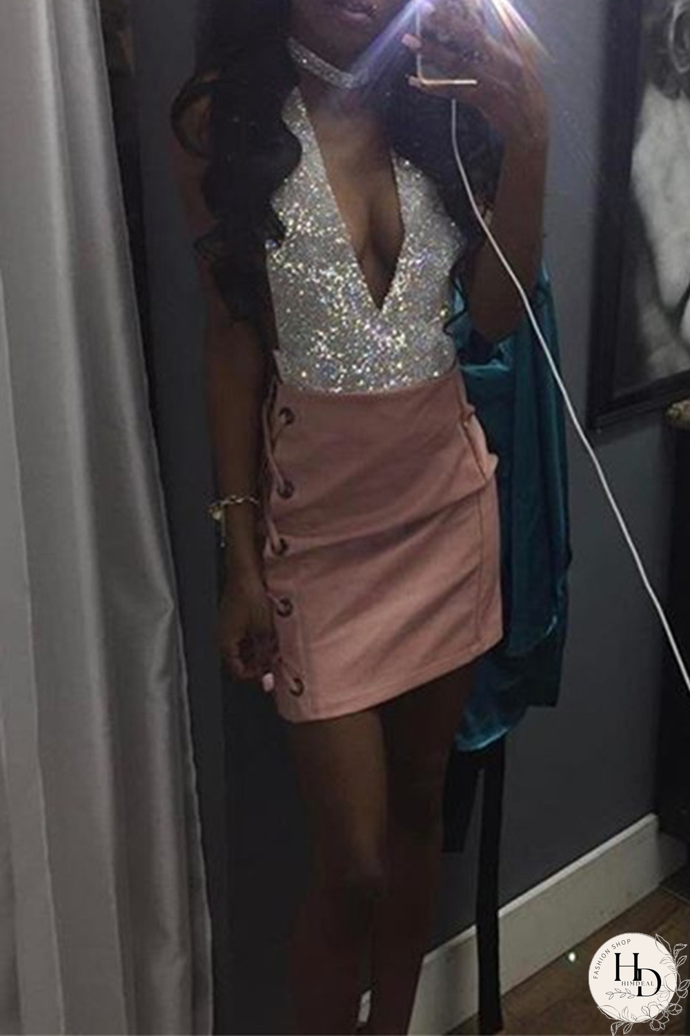 Silver Sexy Solid Split Joint Halter Tops