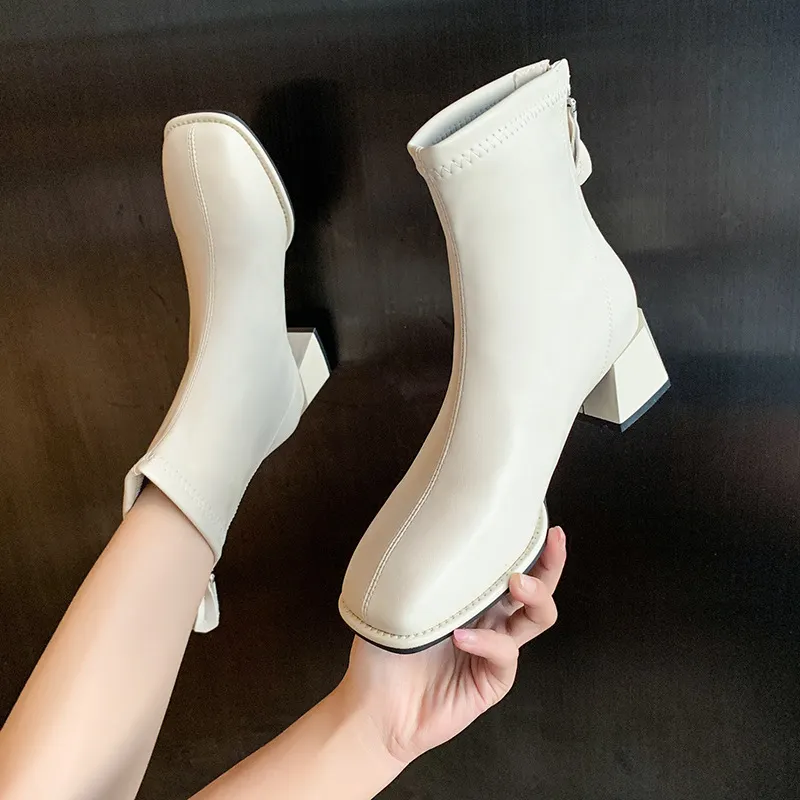 Yyvonne Head Thick And Short Boots Women's Shoes Senior Spring And Autumn With Low Cylinder Elastic Lean Women's Boots English Style Fashion Short Boots