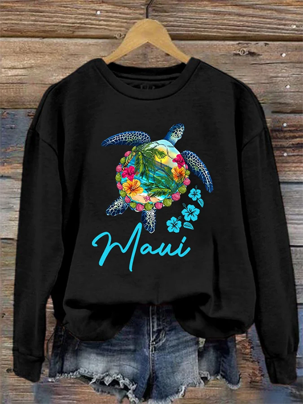 Women's Maui Floral Sea Turtle Casual Graphic Print Sweatshirt