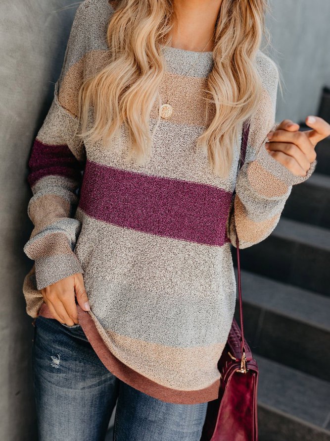 Multicolor Knitted Casual Sweater