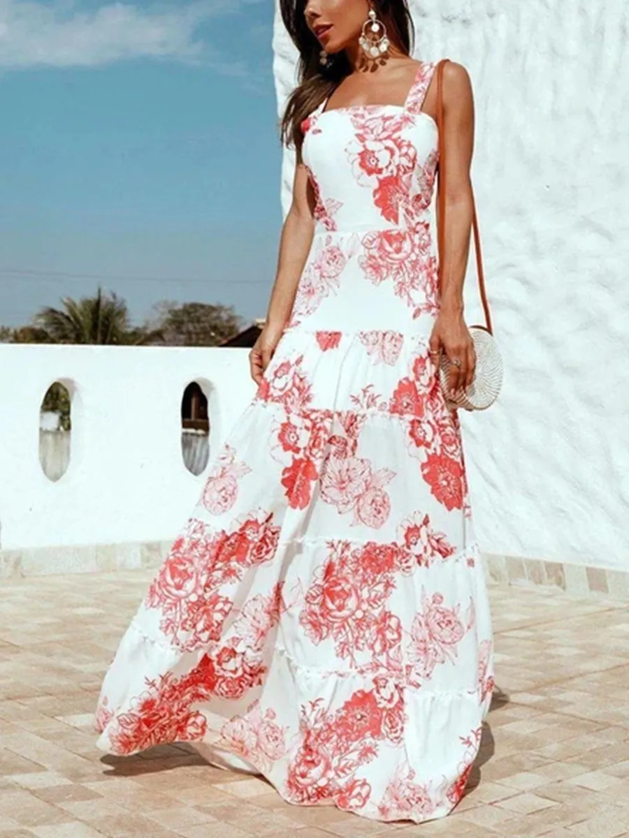 U-neck Sleeveless Print Maxi Dress P16105