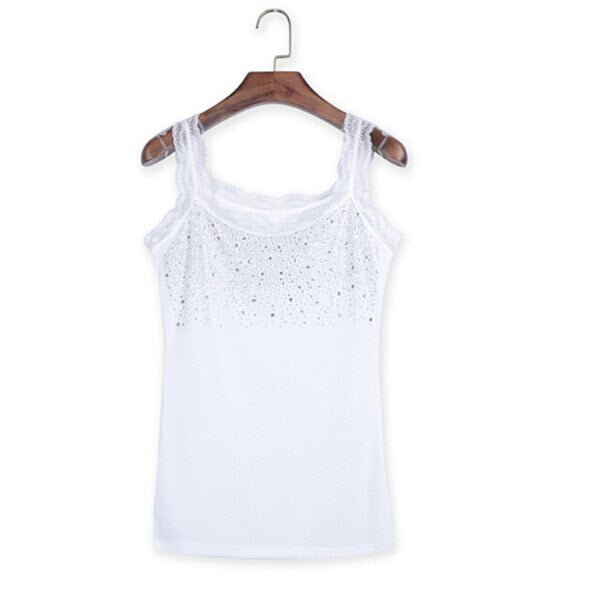 Summer Shirts Women's Rhinestone Sexy Lace Tanks Tops Sling Halter Sleeveless Blouse Patchwork Low Bust Hot Drilling Corset