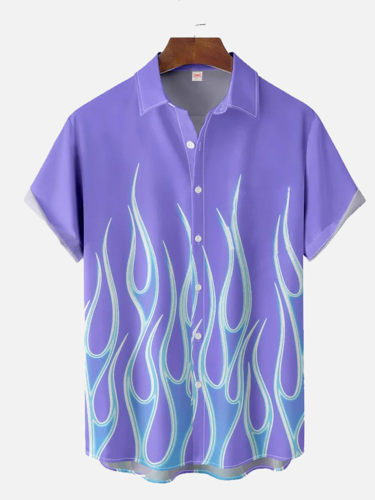 Purple Fire Flame Pattern Printing Short Sleeve Shirt BestDVibe