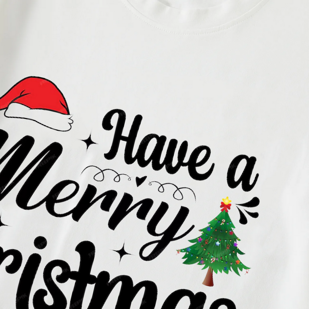 "Have a Merry Christmas" Letter Print White Long Sleeve Top with Red & Green Plaid Pants Family Matching Pajamas