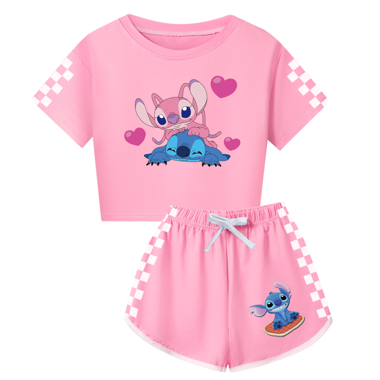 Stitch Themed Adult & Kids Short Sleeve Top & Shorts Family Matching Set 3505 -Mayoulove