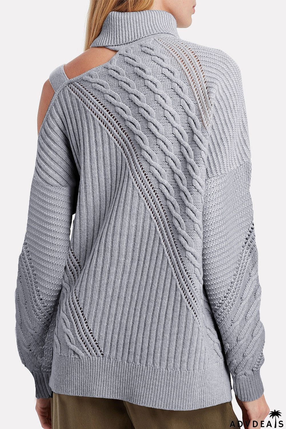 Strapped Cut out Shoulder Turtleneck Sweater