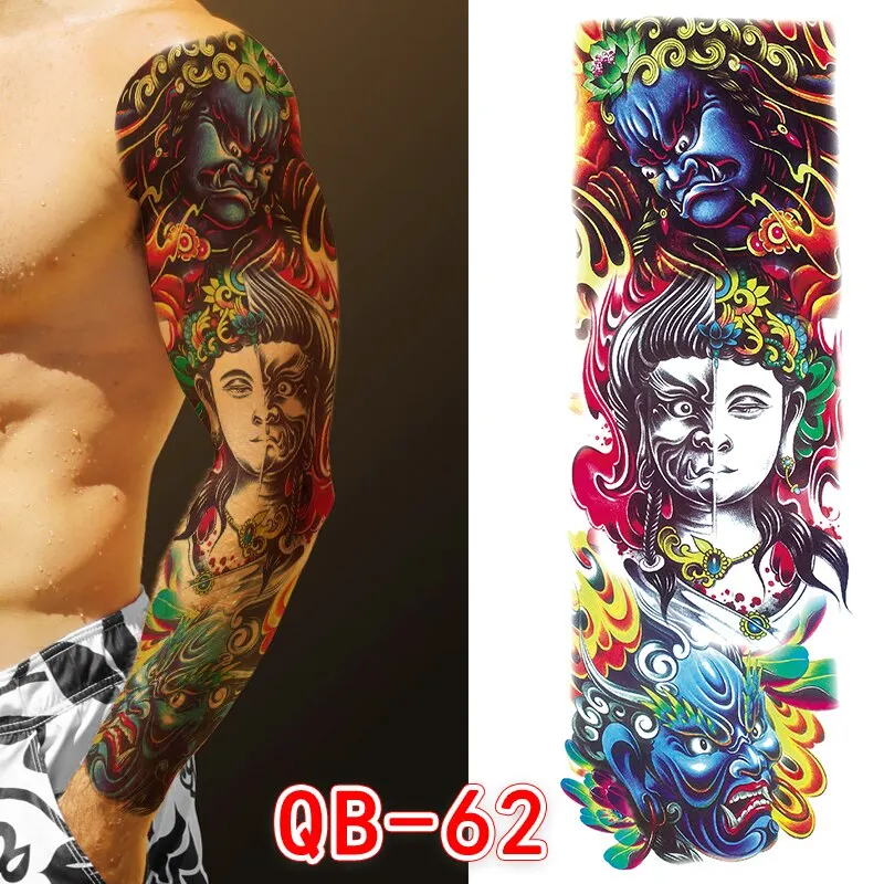 Sdrawing Men Temporary Tattoos Large Arm Sleeve Tattoo Sticker Dragon Tiger Fish Full Skull Totem Wolf Waterproof Fake Tattoo for Women