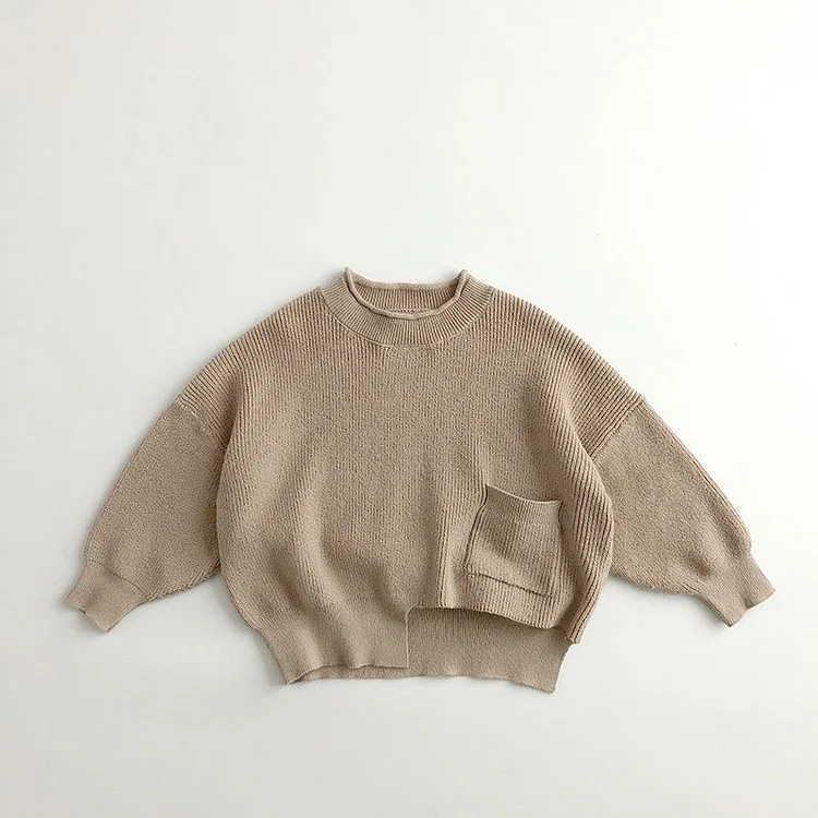 Toddler Solid Color Pocket Loose Sweater