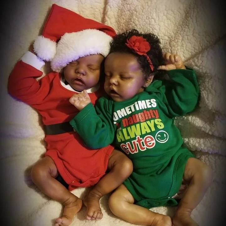 [Christmas Gift]Black African American Reborn Baby Twins Sister 12'' Sweet Sleeping Dreams Truly Look Real Silicone Baby Dolls Girls Debbie and Joanne -Creativegiftss® - [product_tag] RSAJ-Creativegiftss®