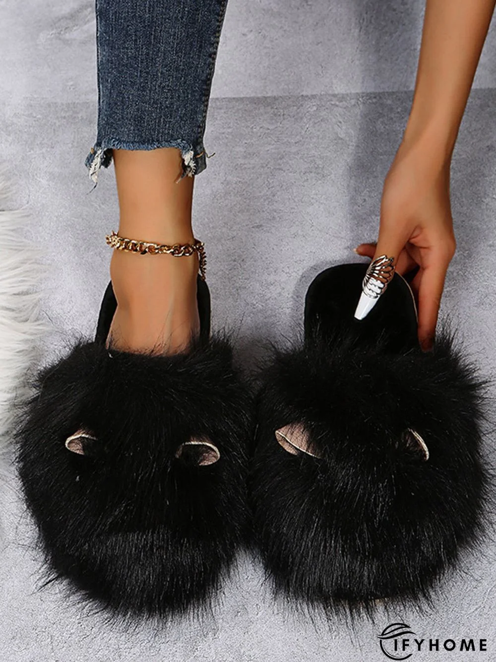 Cute Cat Ears Mohair Warm Fleece Indoor Slippers | IFYHOME