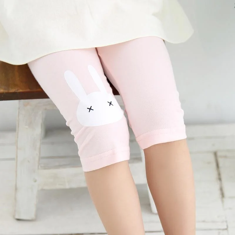 Girls Summer Leggings Rabbit Kids Knee Length Pants Leggins Trouser Elastic Cotton Candy Color Children Capris Girl Skinny Pants