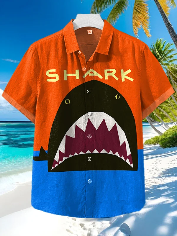 Men's Cartoon Shark Art Print Shirt
