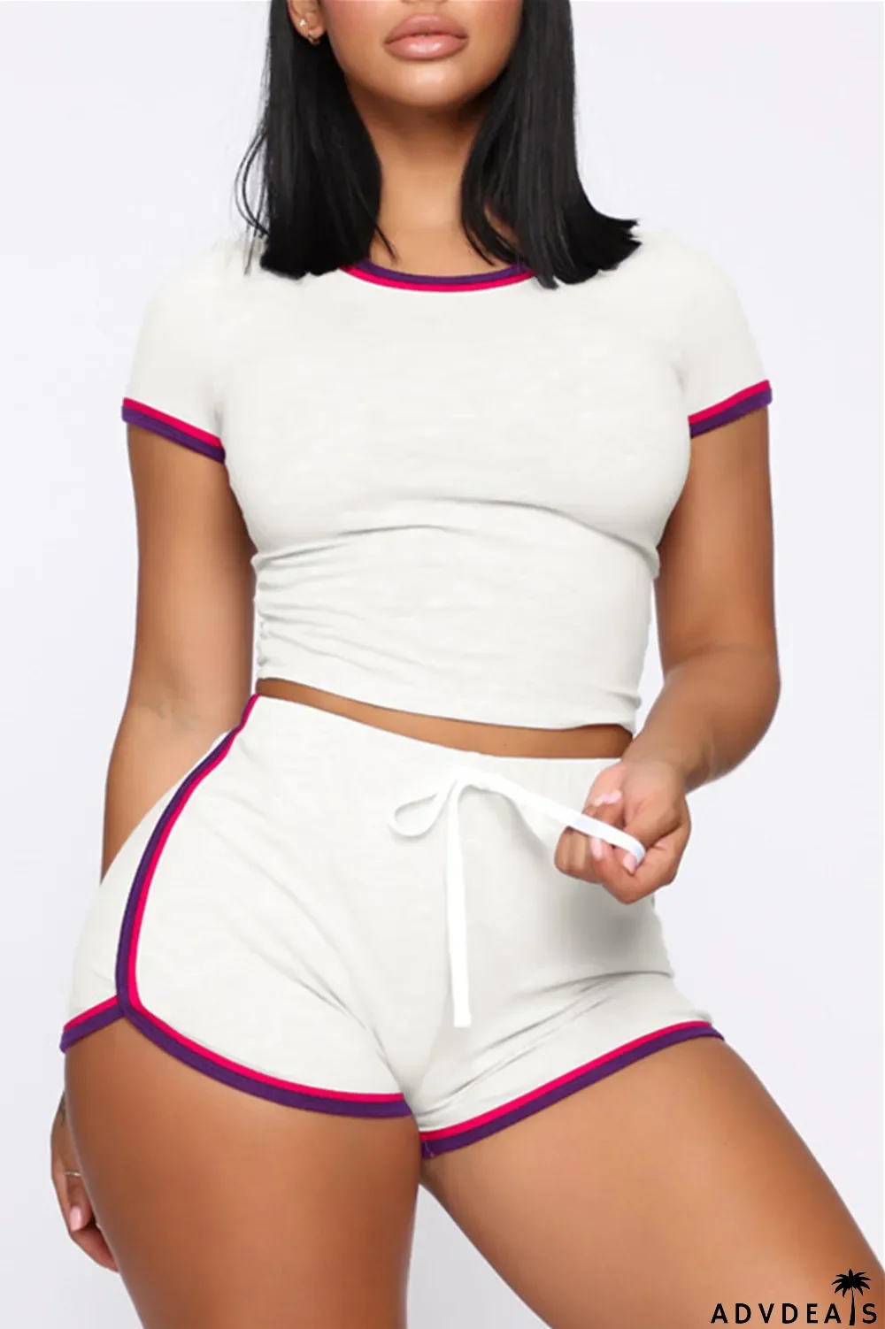 Yellow Fashion Casual Striped Solid Split Joint O Neck Short Sleeve Two Pieces