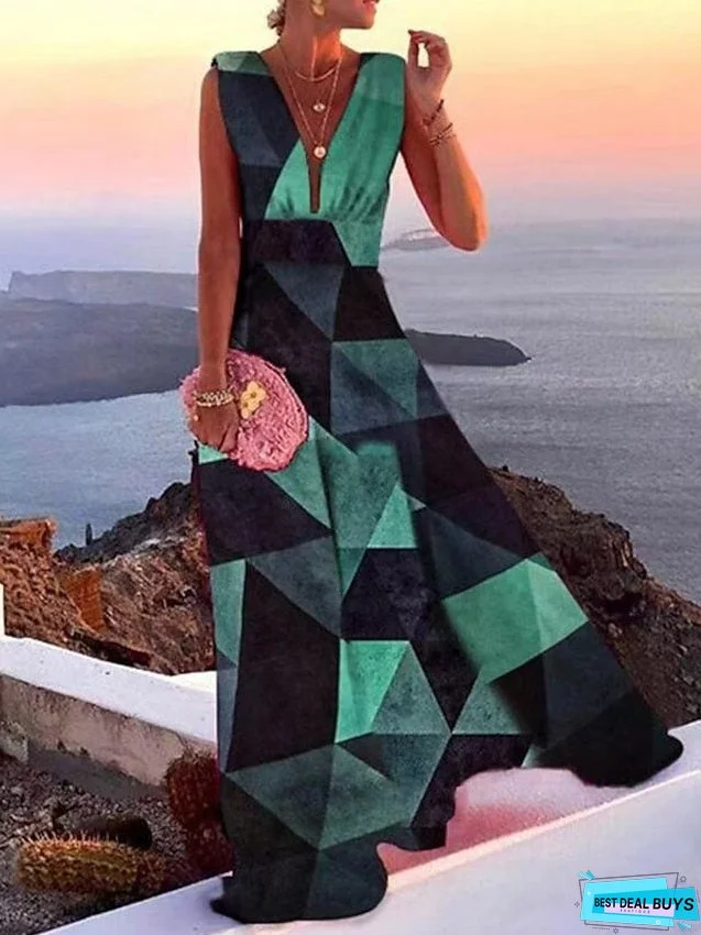 Casual Dress Swing Dress Floral Dress Long Dress Maxi Dress Green Blue Pink Sleeveless Floral Print Spring Summer Deep V Hot Daily S M L XL XXL for Women