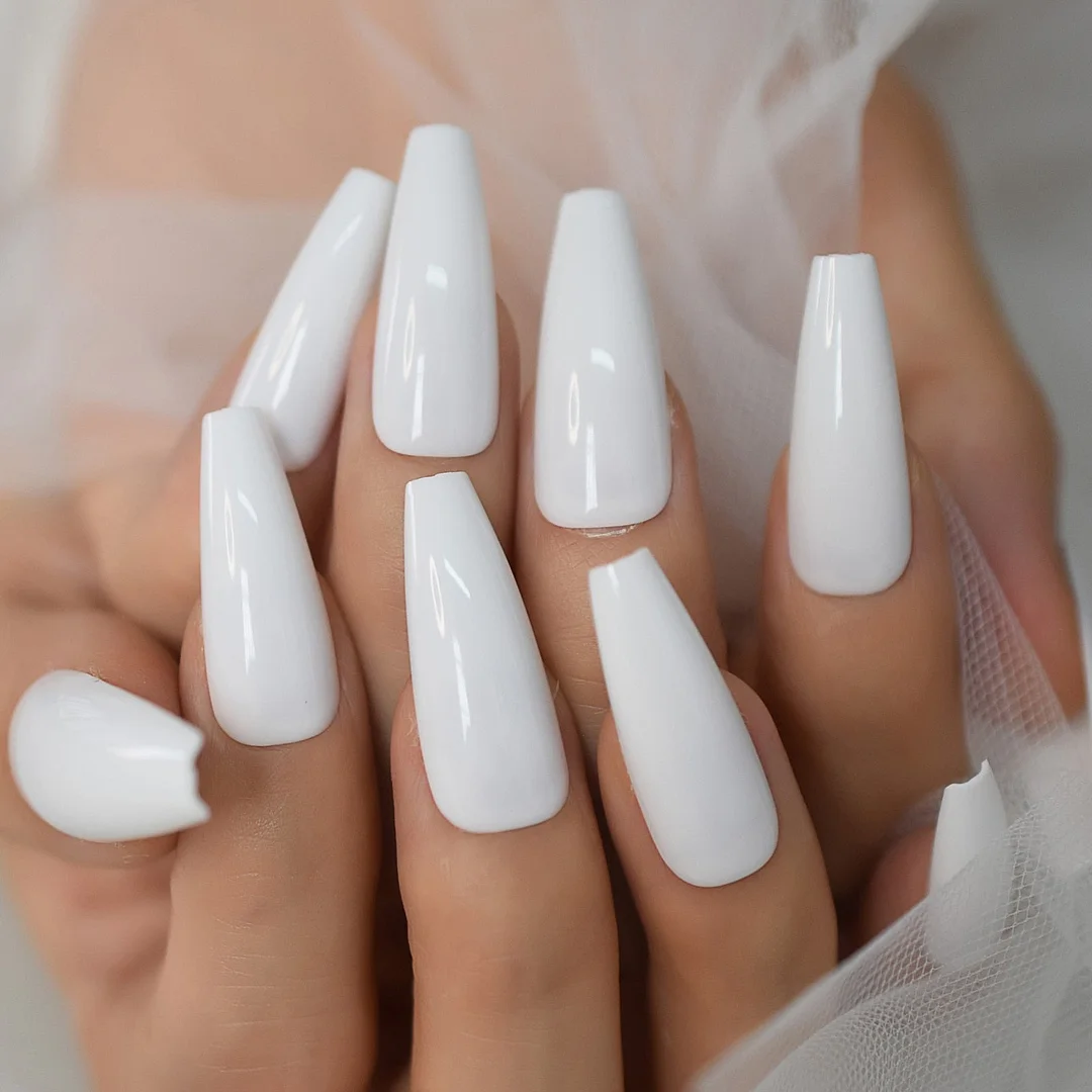 Black&White Color Extra Long Coffin Wholesale Gel Tips Gel Nail Press On Nail Fingernails EchiQnail Optional Diversification-Nail Inspo