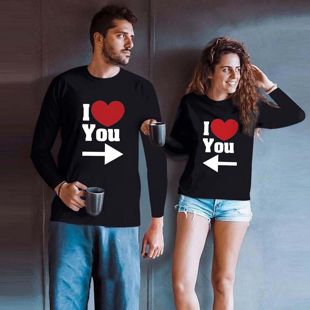 I Love You Heart Arrow Print 2PCS Long Sleeve Couple Matching T-Shirts Valentines's Day Gift-VESSFUL