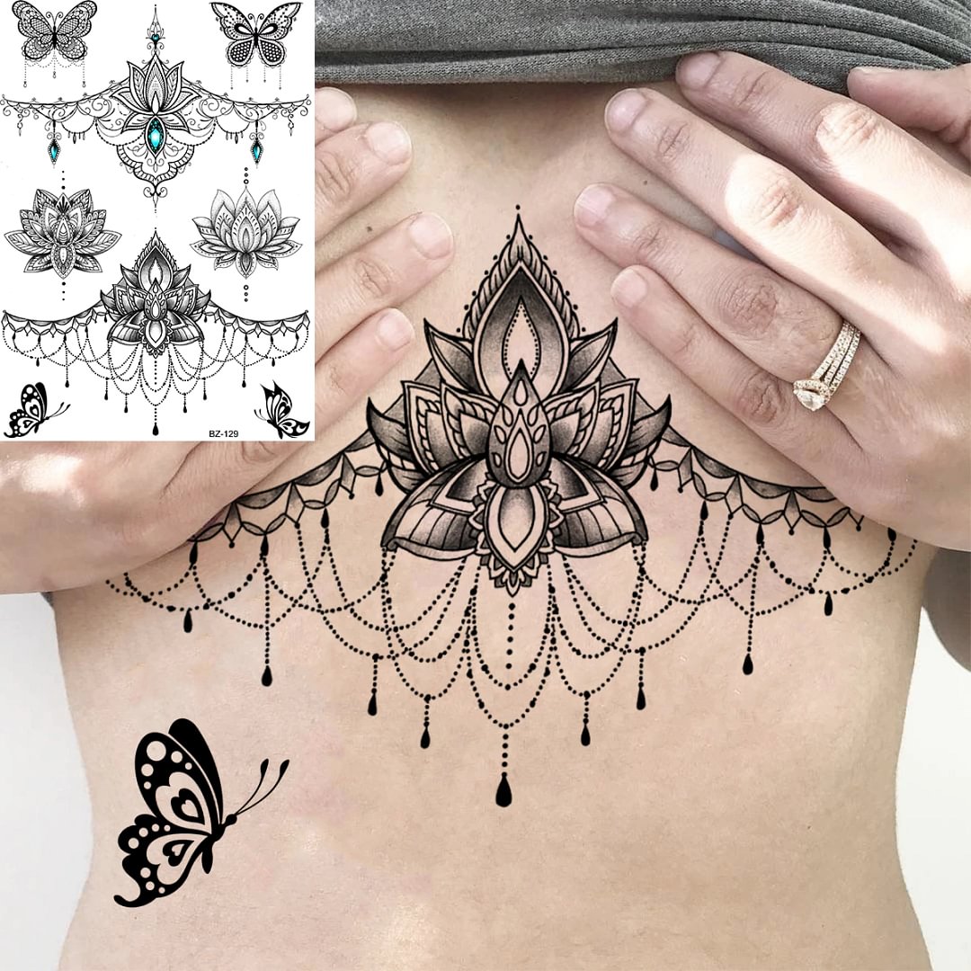 Sdrawing Lace Fingers Henna Mandala Temporary Tattoos For Women Adult Butterfly Pendant Fake Tattoo Sticker Body Art Tatoo