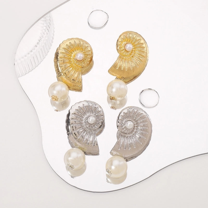 12627 Cross-border Beach Fashion Pearl Conch Metal Earrings Temperament Simple All-match Summer Holiday Earrings