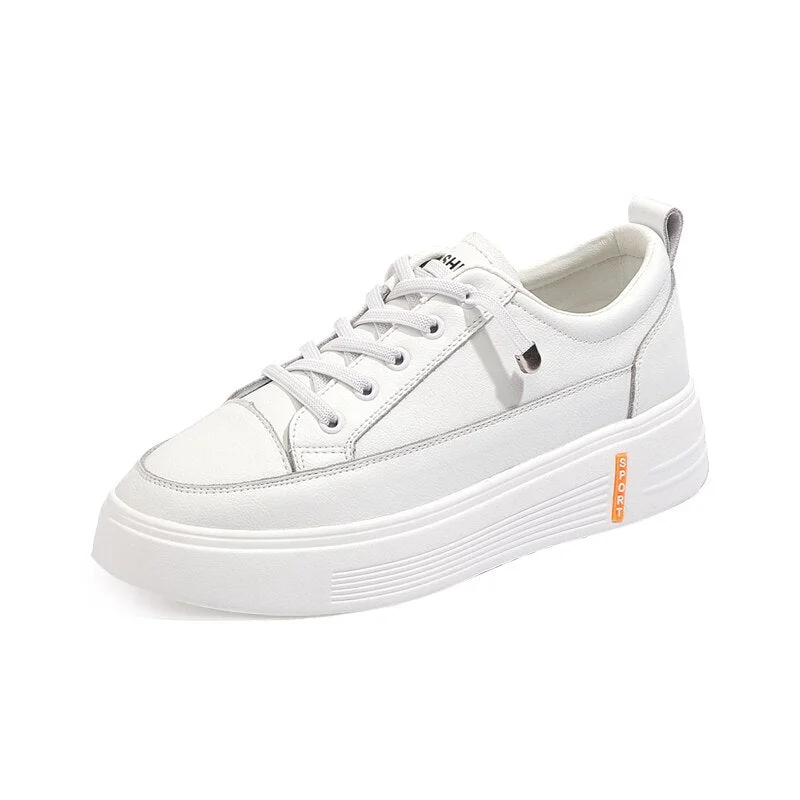 ZHR Genuine Leather Casual Shoes Women Sneakers Light White Sneaker Platform Med Heel Ladies Shoe Comfortable Vulcanized Shoe