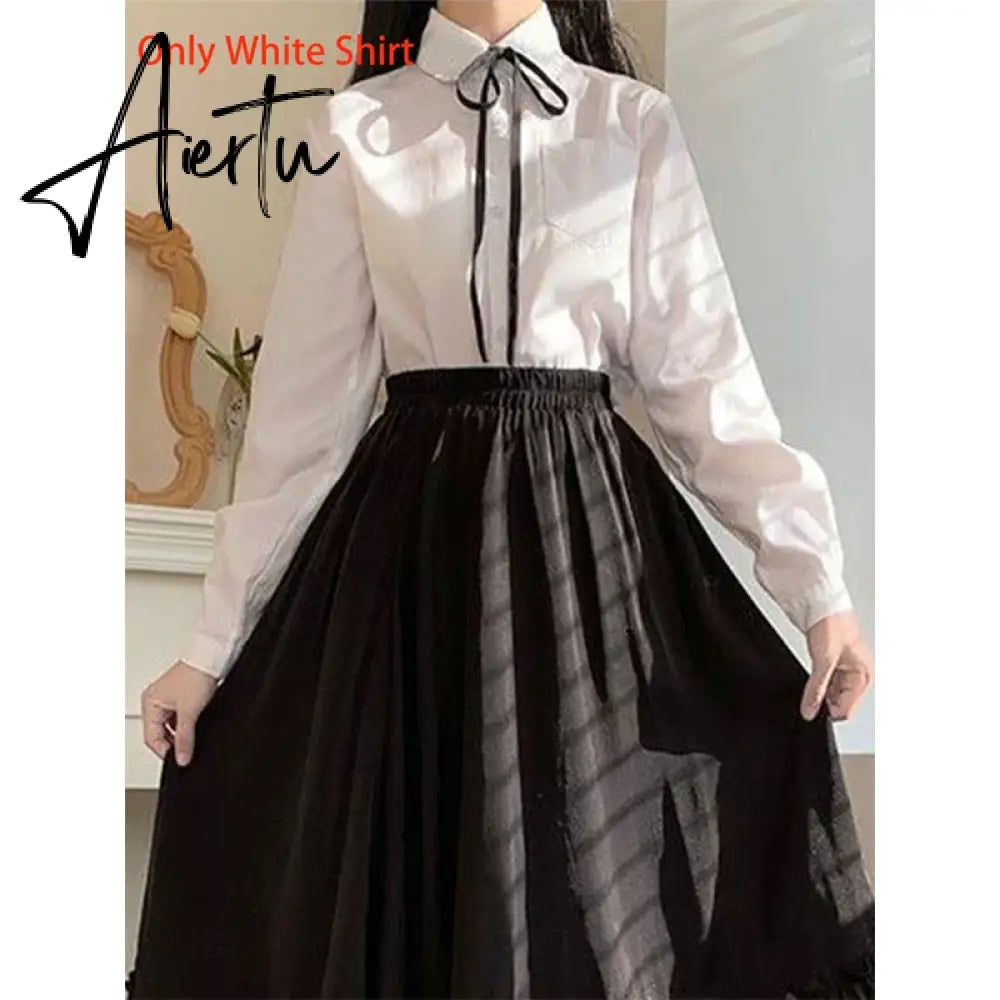 White Long Skirts Women Japanese Style Lace Double Layer Skirt Female Fashion Sweet Loose Half Skirt Preppy Ruffled A-line Skirt Aiertu
