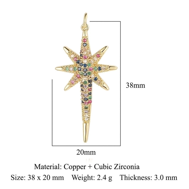3 Pieces Copper Zircon 18K Gold Plated Sun Rainbow Star