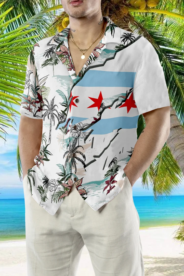 Trendy White Hawaii Vacation Cuban Collar Shirt