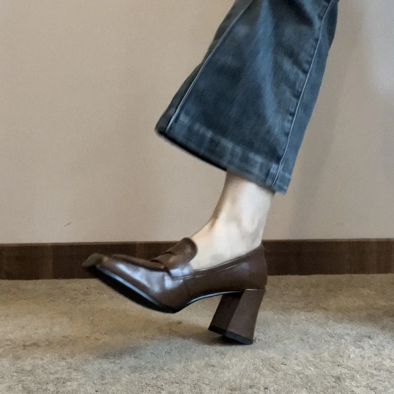 Breakj Breakj Heel High-Heeled Women's Autumn 2025 New Black British Wind Happy Shoes Temperament Square Single Shoes