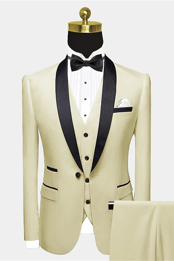 Daisda Modern Champagne Shawl Lapel Tuxedo Damask Wedding Suit For Men