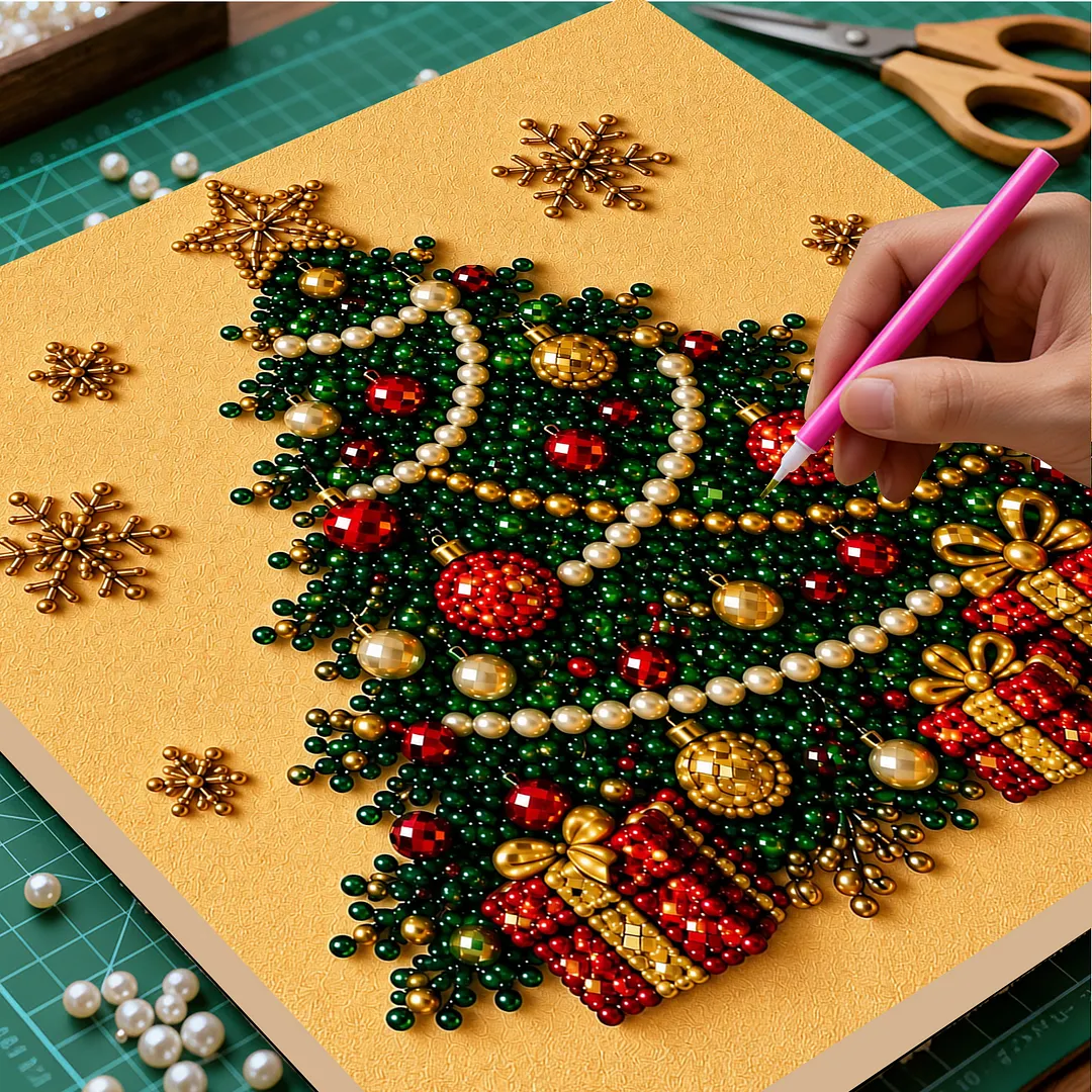 Pearl Bead Painting Kit with Frame Christmas Tree 11.81x11.81in