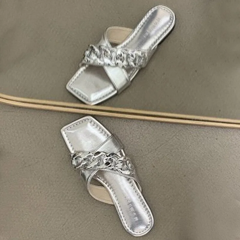 Women Summer Flip Flops Chain Cross Open Toe Slippers Sandals Shoes Woman Lady Casual Slides Mules Babouche Slippers Shoes Mujer