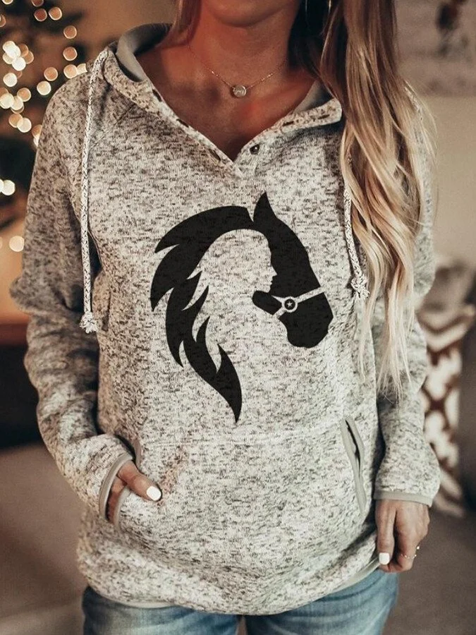 Women's Western Girl and Horse Print Hoodie