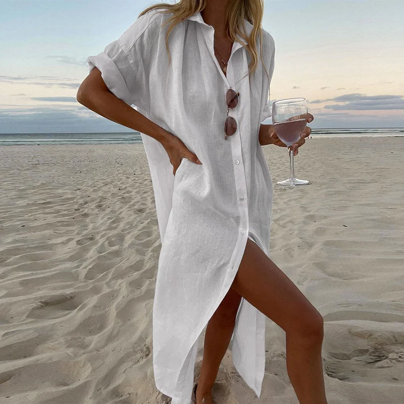Plain Casual Shirt Dress