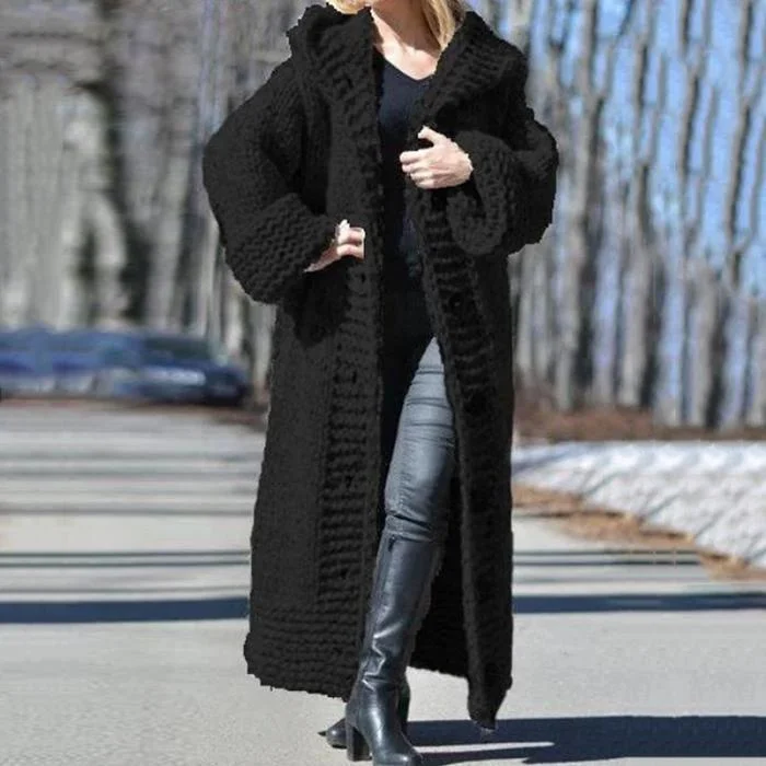 Wearshes Chunky Knit Long Hooded Cardigan