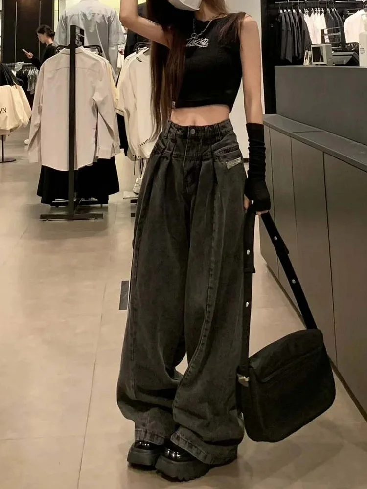 American Sle High Waist Wide Leg Jeans Women's Spring Autumn Design Sense Floor Length Pants Retro Straight Cut Denim