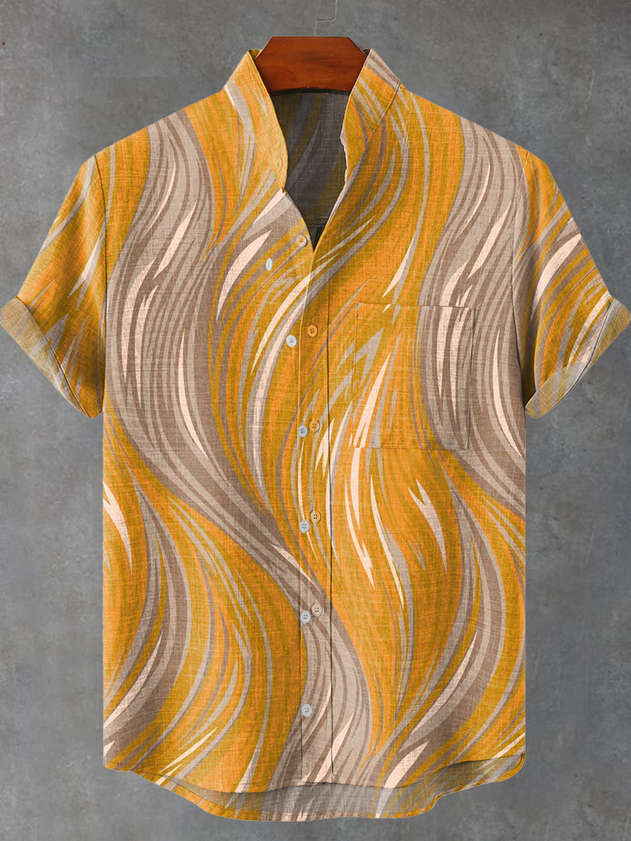 Artistic Abstract Lines Vintage Print Casual 100% Cotton Shirt