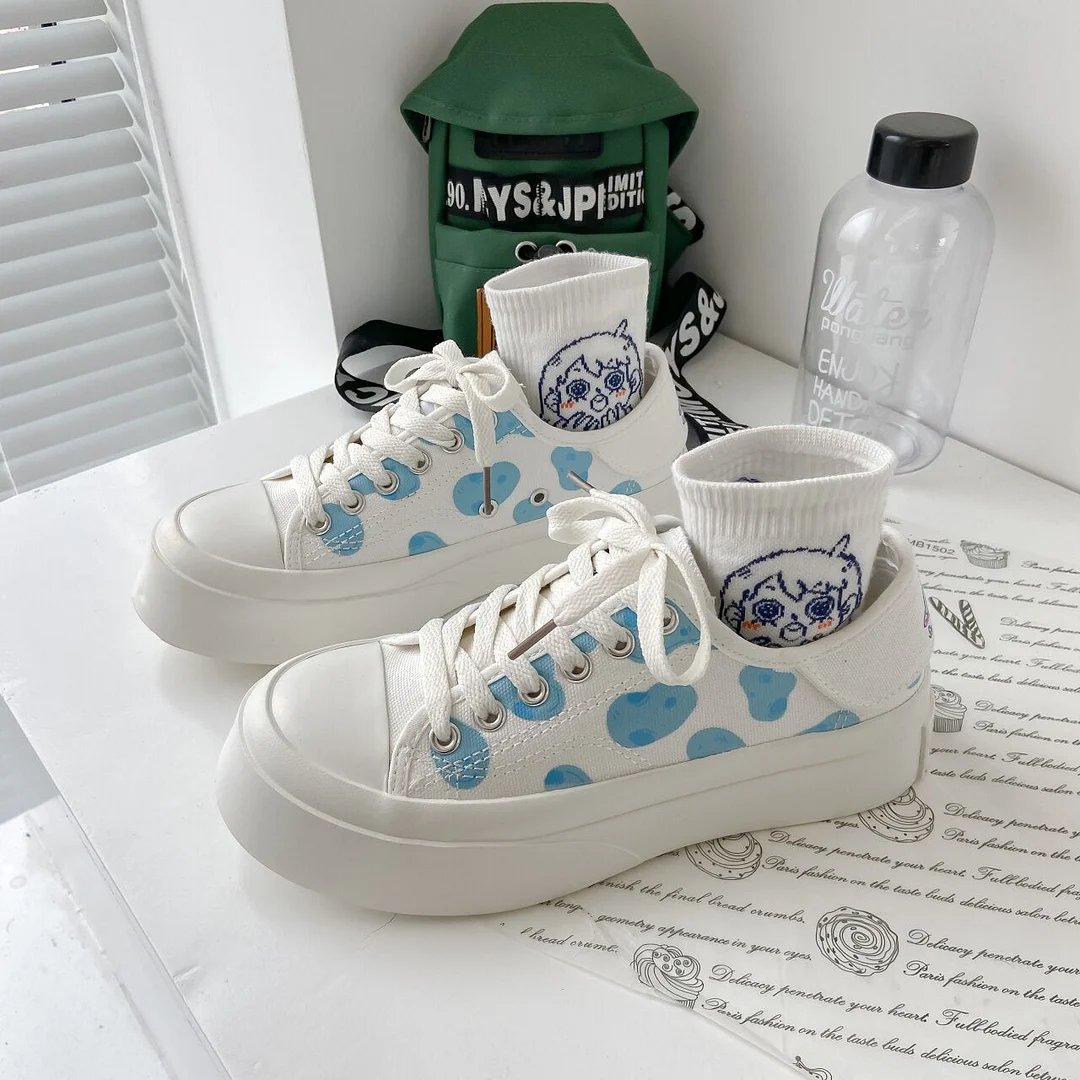 Lourdasprec Women Kawaii Fairy Canvas Shoes Japanese Cute Girls Student Flat Shoes Sports Casual Vulcanized Shoes Trend Platform Board Shoes L51