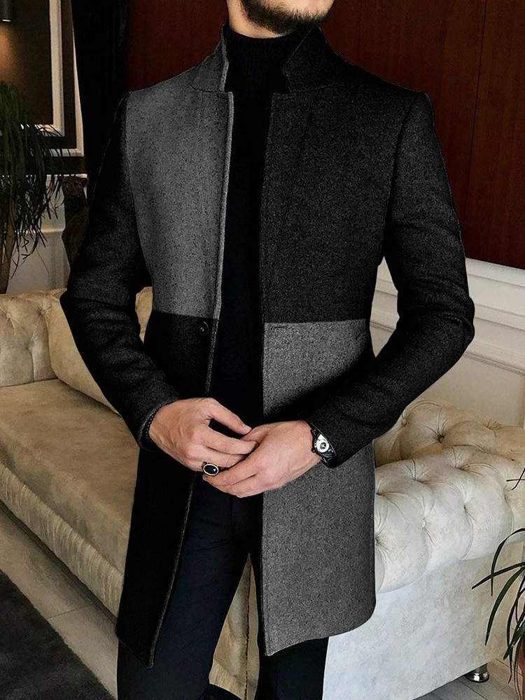 Men's fashion geometric print mid-length coat 016