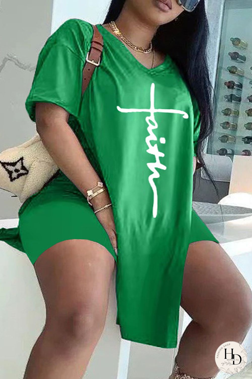 Blue Fashion Casual Print Slit V Neck Plus Size Two Pieces