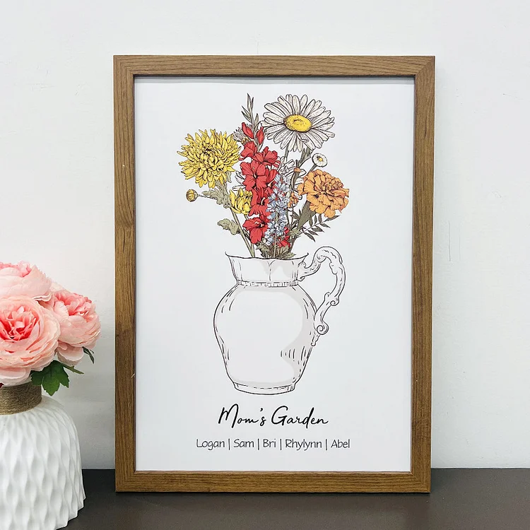 Personalized Birth flower Bouquet Vase Frame