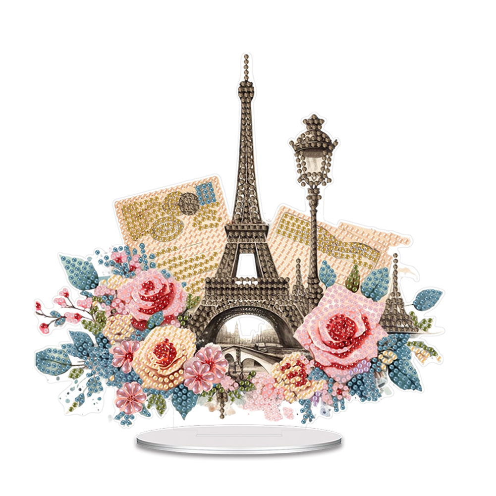 Acrylic Flower Table Top Diamond Painting Ornament Kits (France Eiffel Tower)