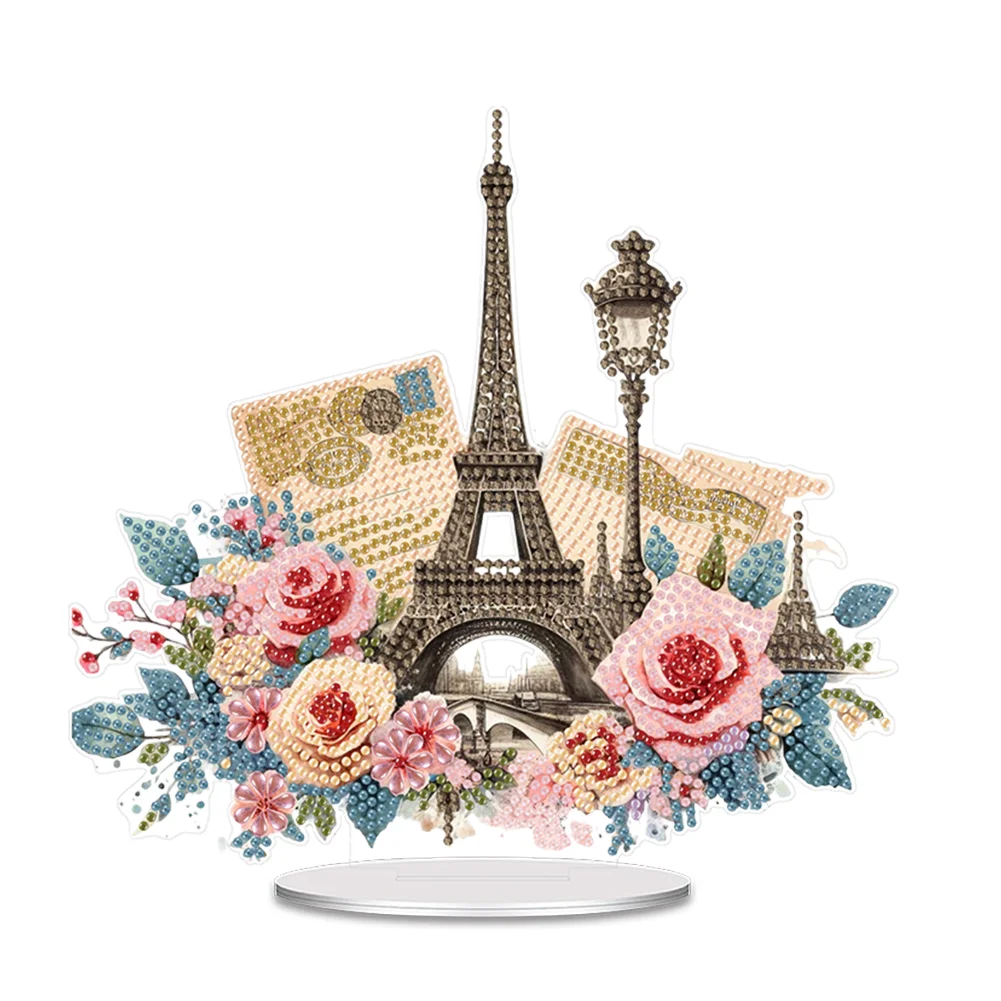 DIY France Eiffel Tower Table Top Diamond Painting Acrylic Ornament Kits Home Decor