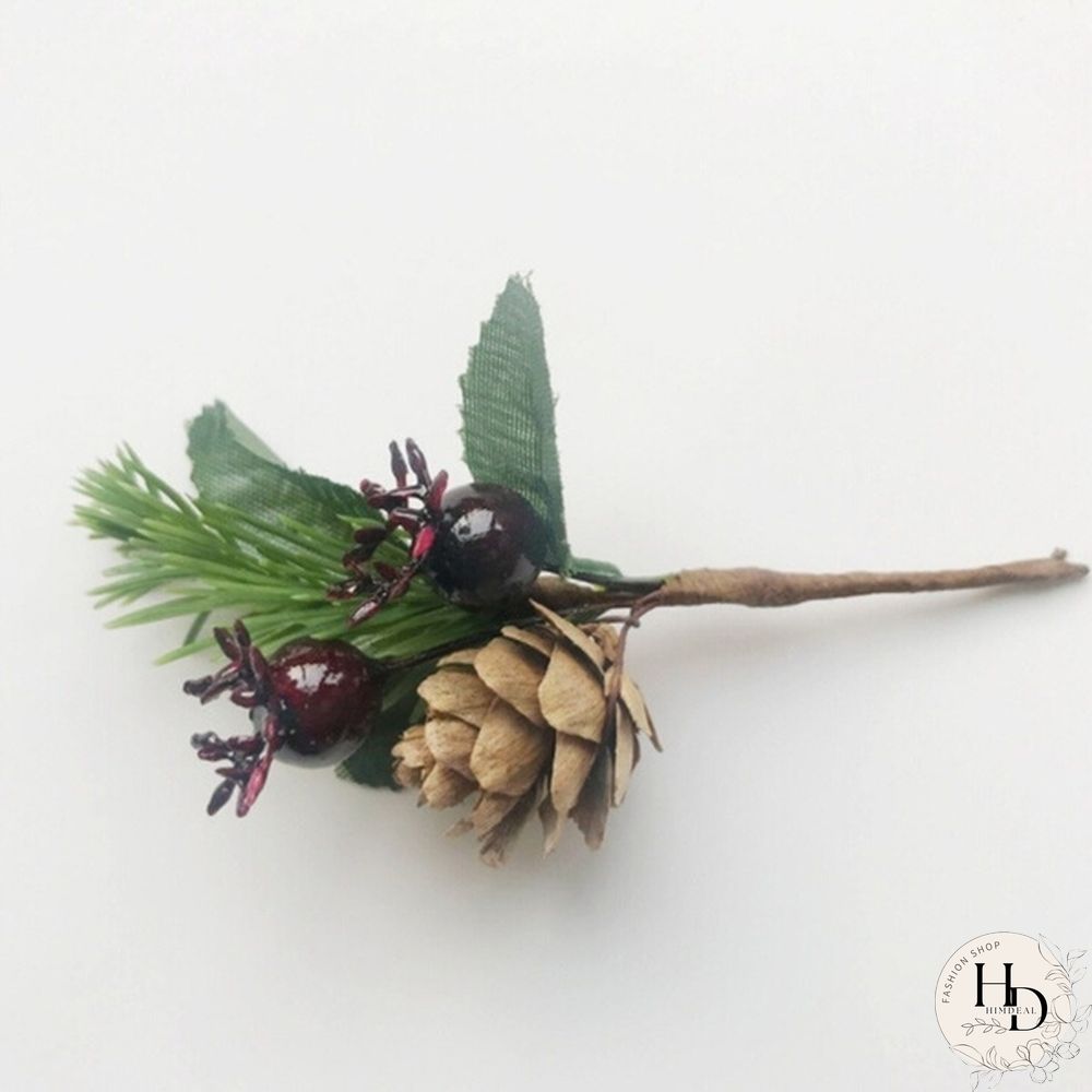 Christmas Red Berry Pine Cone Branches for Holiday Decoration Greeting Card Accessories