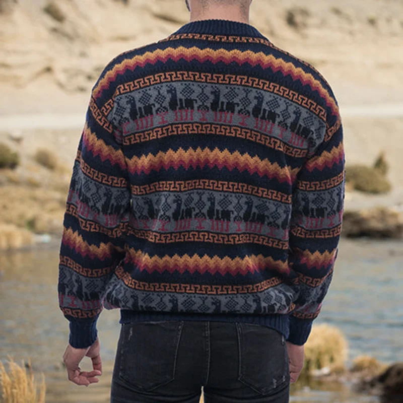 Vintage Striped Jacquard Crew Neck Sweater