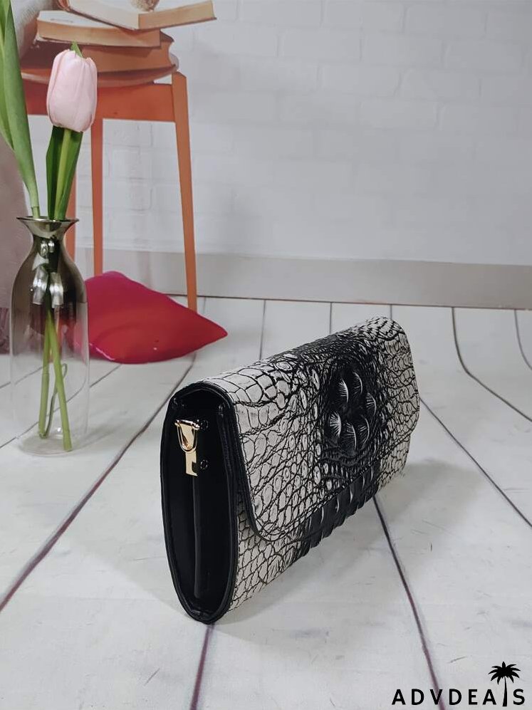 Crocodile Embossed Flap Square Bag