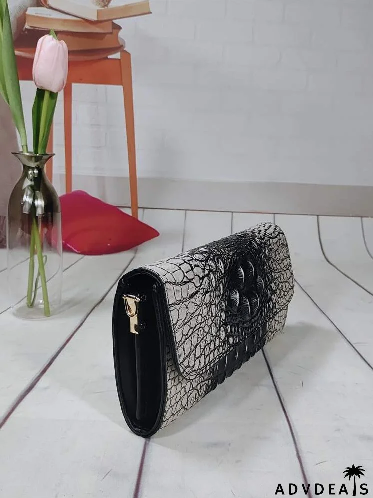 Crocodile Embossed Flap Square Bag