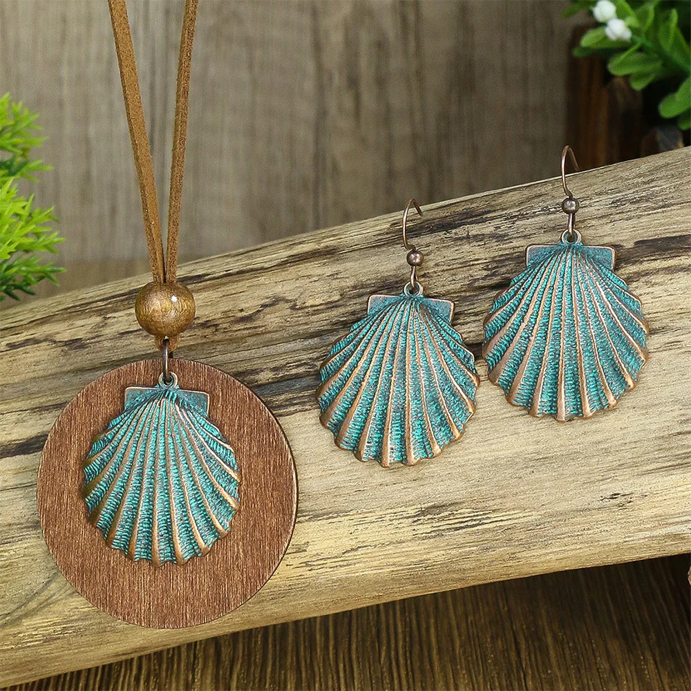 Women's Bohemian Retro Wooden Necklace Earring Set