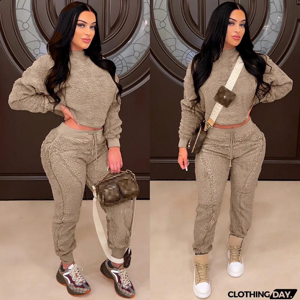 Casual Plus Velvet Solid Color Two-piece Suit