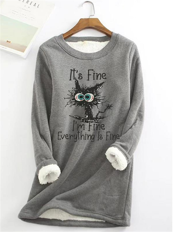 Women's Hoodie Sweatshirt Sherpa Fleece Teddy Blue Pink Yellow Cat Dailywear Round Neck Long Sleeve Fleece S M L XL 2XL 3XL